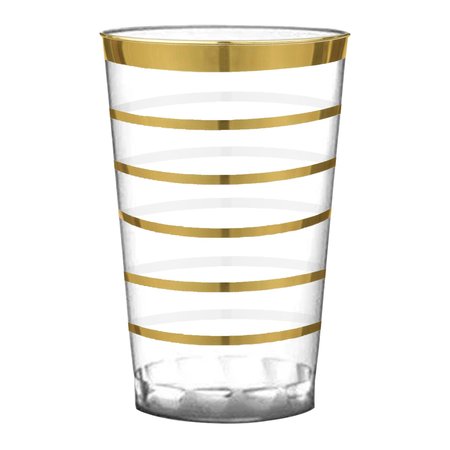 SMARTY HAD A PARTY 12 oz Clear with Gold Stripes Round Disposable Plastic Tumblers 240 Cups, 240PK 517-G-CASE